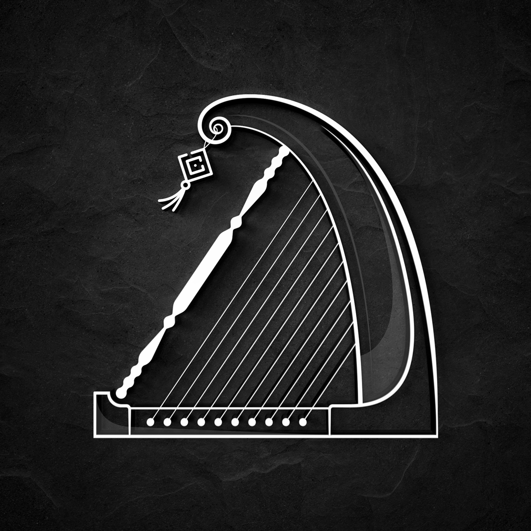 vector image of an ancient Iranian Harp with ten strings belonging to the parthian and sassanid empire period