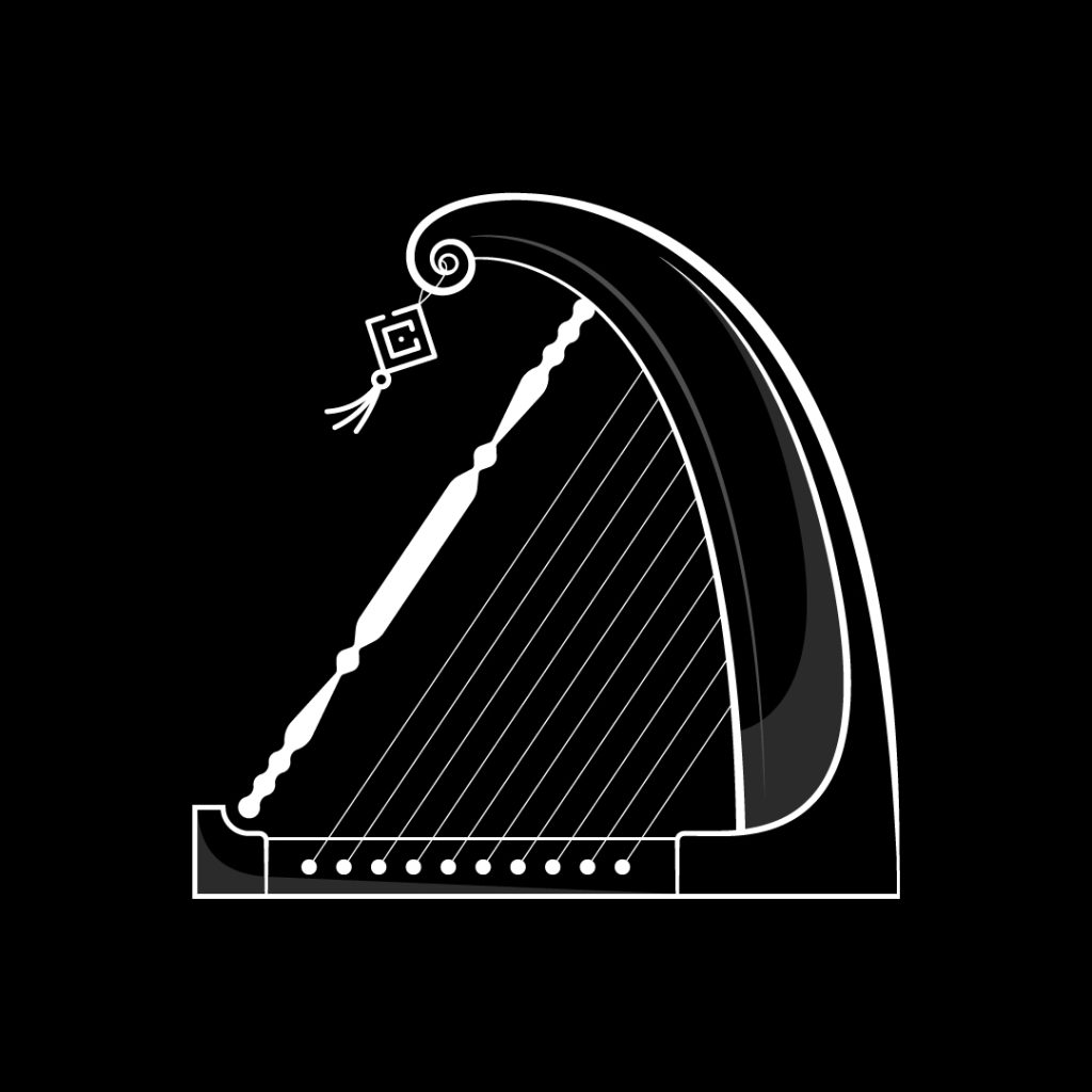 Vector illustration of an ancient Iranian harp with 10 strings.