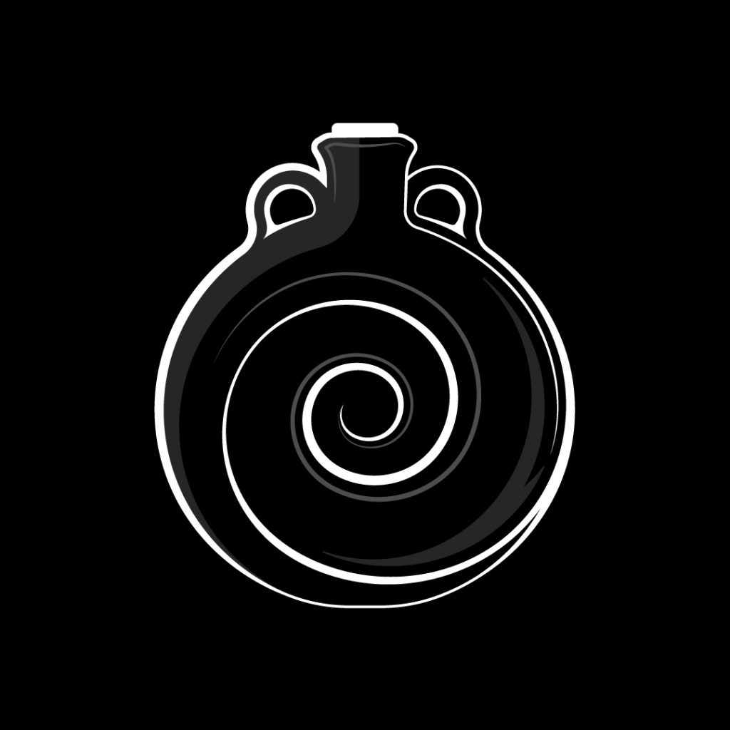 Vector illustration of an ancient Iranian travel thermos from the Parthian period, with a spiral design engraved on its body.