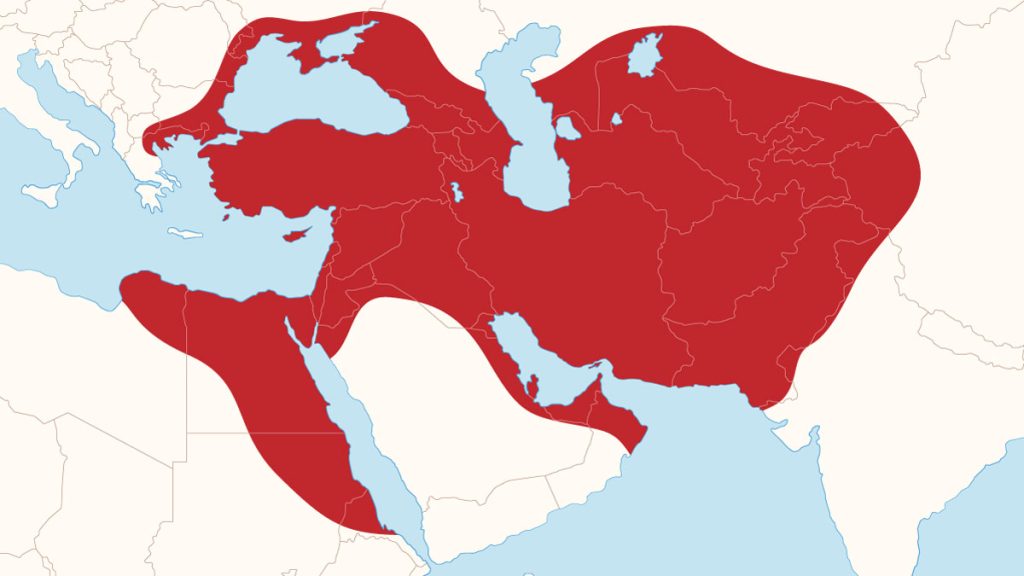 Map showing the Achaemenid Empire at its greatest extent, highlighting ancient Iran and key capitals across the Middle East.