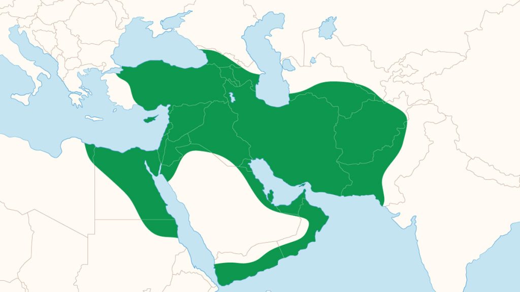 Map showing the Sasanian Empire at its greatest extent, highlighting ancient Iran and key capitals across the Middle East.