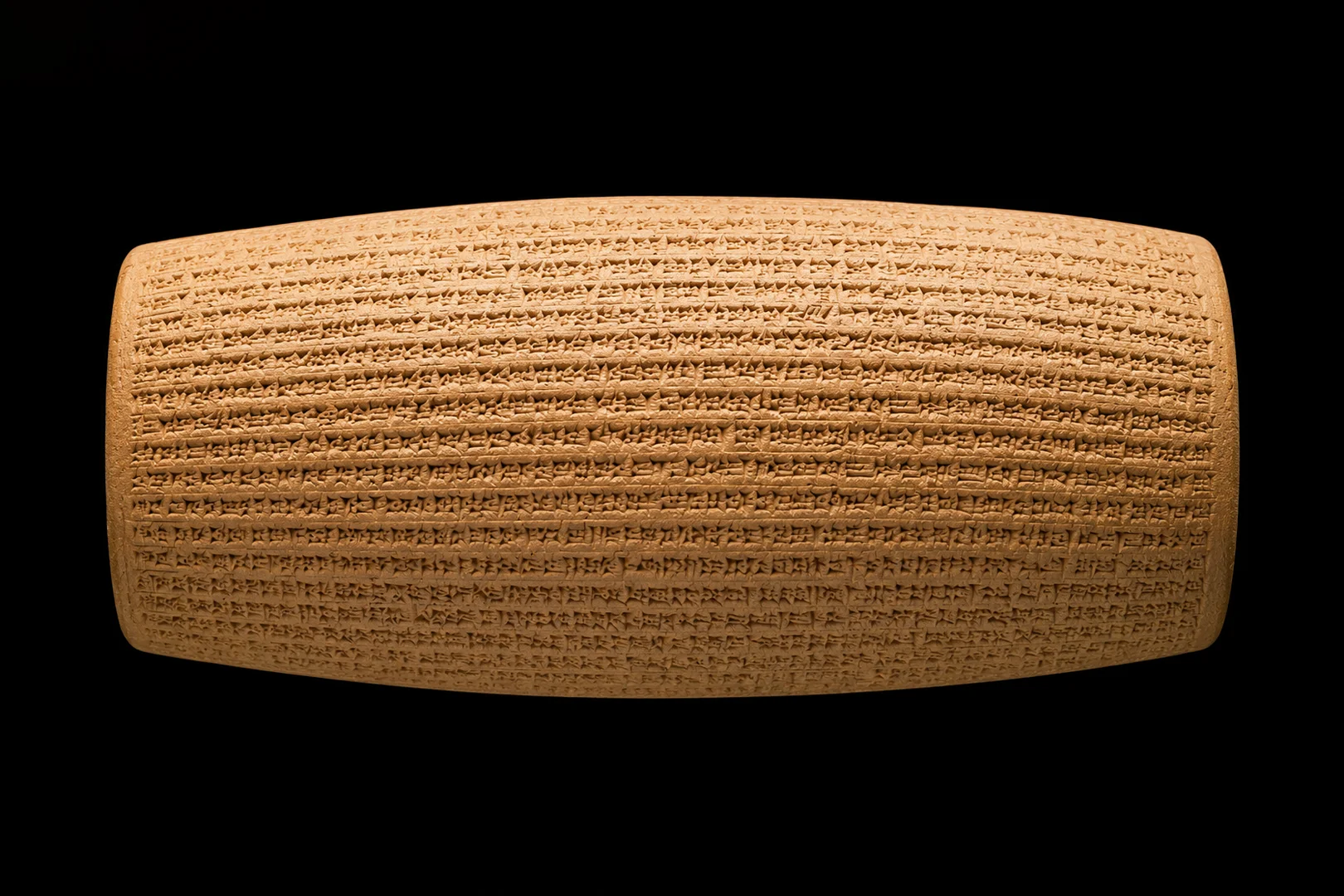 Cyrus Cylinder shown from the front in reconstructed condition against a black background